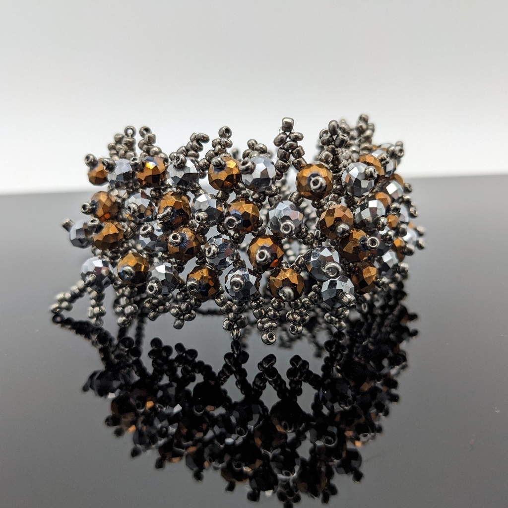 Crystal Bracelet, Silver Gray And Copper Beads